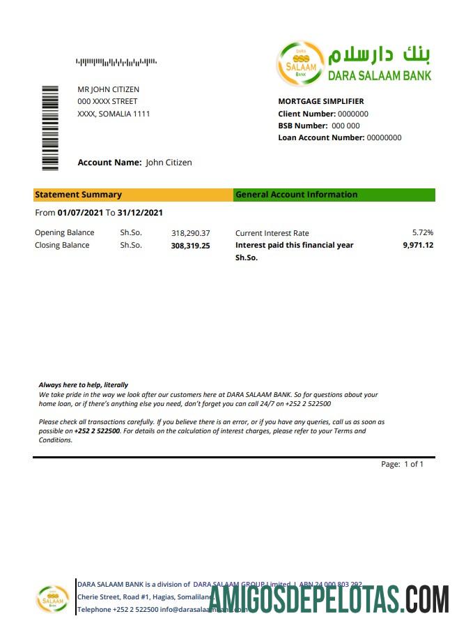 Somalia Dara Salaam Bank Excel Pdf modelo